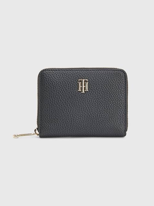 Tommy Hilfiger Pebble Grain Medium Zip-Around Portefeuille Dames Zwart | TH736NBU