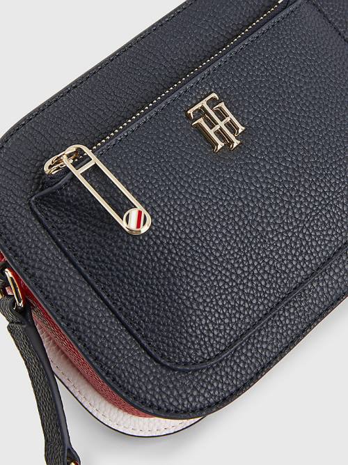 Tommy Hilfiger Pebble Grain Signature Camera Tassen Dames Blauw | TH048JCK