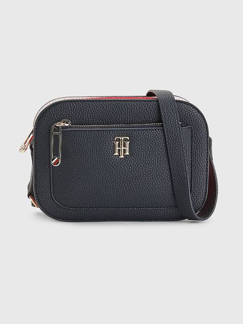 Tommy Hilfiger Pebble Grain Signature Camera Tassen Dames Blauw | TH048JCK