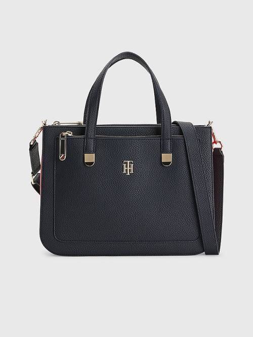 Tommy Hilfiger Pebble Grain Signature Satchel Tassen Dames Blauw | TH695ODR