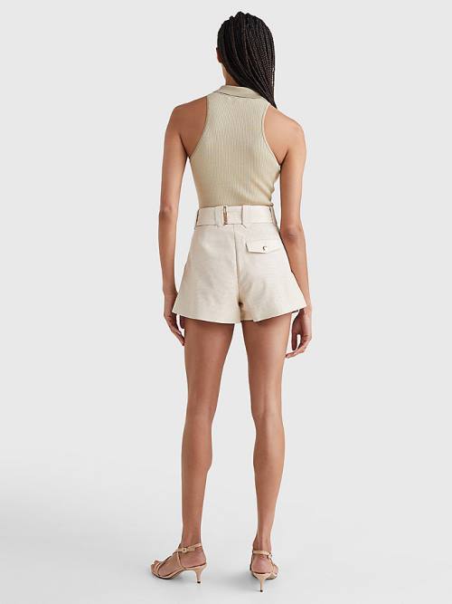 Tommy Hilfiger Perforated Leren Utility Korte Broek Dames Beige | TH320QDV