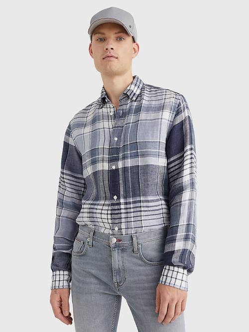 Tommy Hilfiger Pigment Dyed Check Linen Overhemd Heren Blauw | TH025CBV