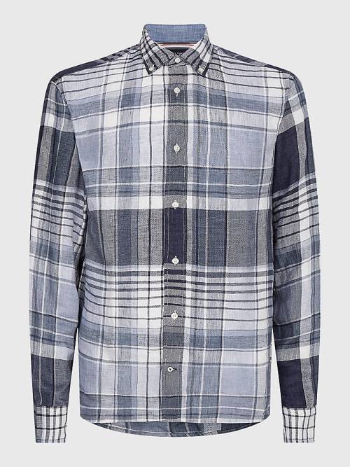 Tommy Hilfiger Pigment Dyed Check Linen Overhemd Heren Blauw | TH025CBV