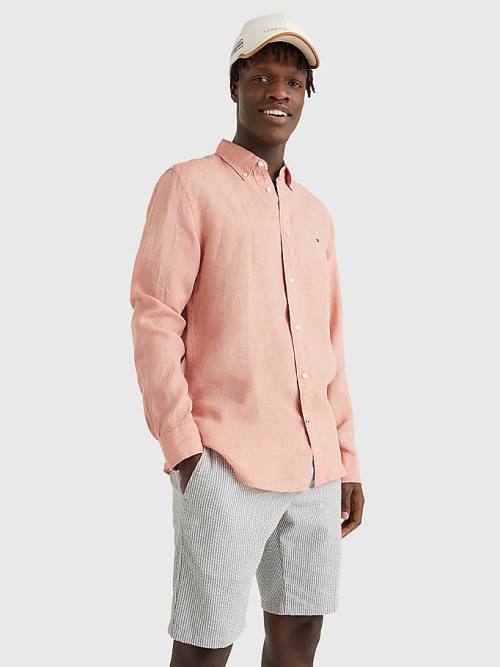 Tommy Hilfiger Pigment Dyed Regular Fit Linen Overhemd Heren Oranje | TH215WAB