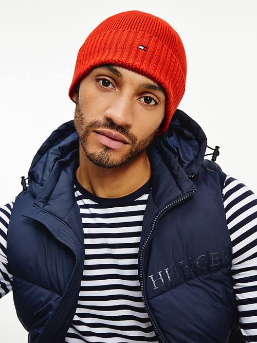 Tommy Hilfiger Pima Katoenen Cashmere Cuffed Beanie Hoeden Heren Oranje | TH378HUP