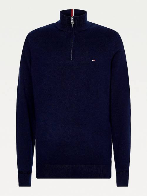 Tommy Hilfiger Pima Katoenen Cashmere Half Zip Jumper Truien Heren Blauw | TH879FMS