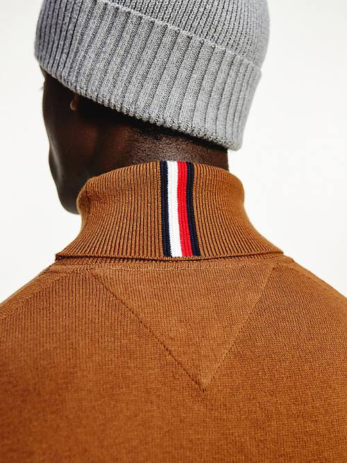 Tommy Hilfiger Pima Katoenen Cashmere Roll Neck Jumper Truien Heren Bruin | TH397TBN