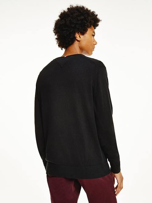 Tommy Hilfiger Pima Katoenen Cashmere V-Neck Jumper Truien Heren Zwart | TH719UBF