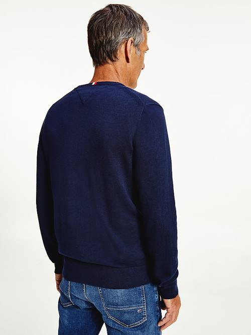 Tommy Hilfiger Pima Katoenen Cashmere V-Neck Jumper Truien Heren Blauw | TH836RTG