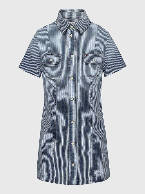 Tommy Hilfiger Pinstripe Shirt Jurken Meisjes Denim | TH195NWR