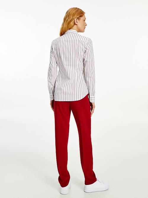 Tommy Hilfiger Pinstripe Slim Fit Overhemd Dames Rood | TH628PUE