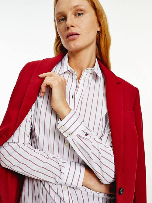 Tommy Hilfiger Pinstripe Slim Fit Overhemd Dames Rood | TH628PUE