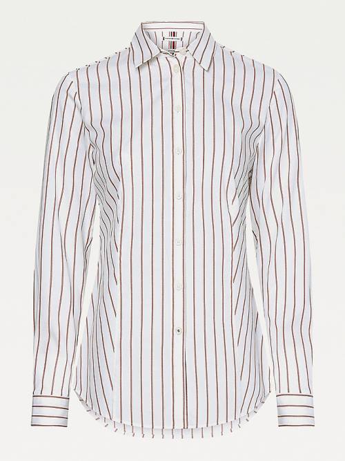 Tommy Hilfiger Pinstripe Slim Fit Overhemd Dames Rood | TH628PUE