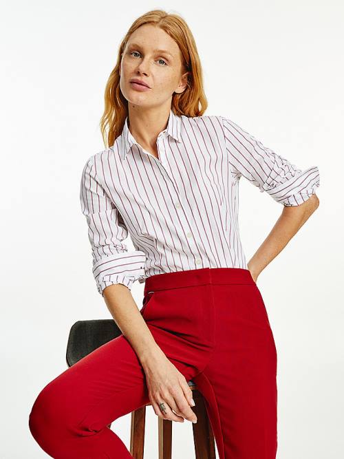 Tommy Hilfiger Pinstripe Slim Fit Overhemd Dames Rood | TH628PUE