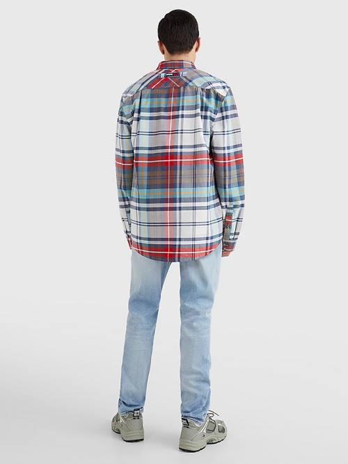 Tommy Hilfiger Plaid Check Organic Oxford Katoenen Overhemd Heren Blauw | TH285YTQ