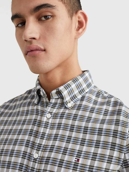 Tommy Hilfiger Plaid Check Slim Fit Oxford Overhemd Heren Blauw | TH453RUQ