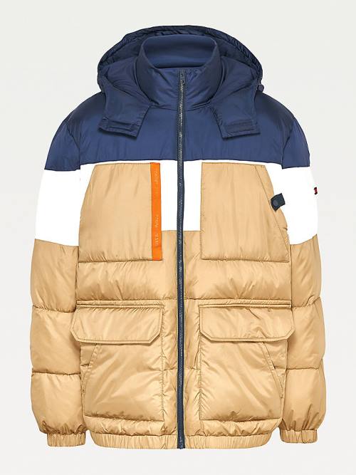 Tommy Hilfiger Plus Colour-Blocked Met Capuchon Puffer Jassen Heren Khaki | TH107ODE