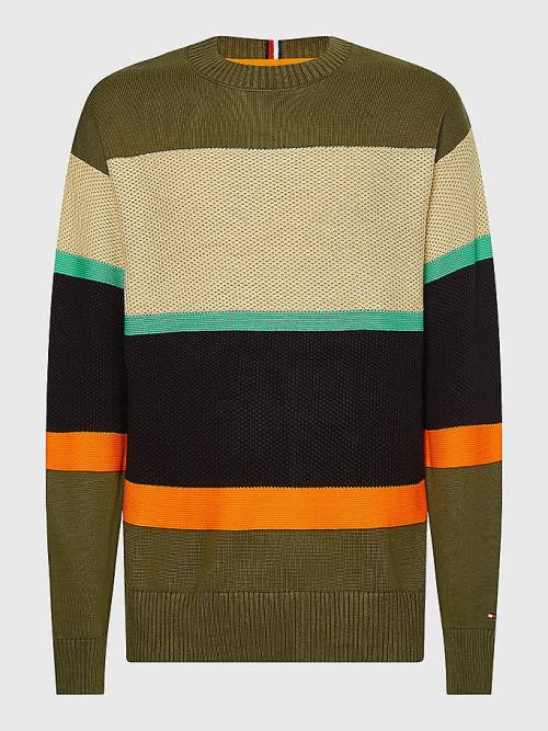 Tommy Hilfiger Plus Colour-Blocked Mixed Knit Jumper Truien Heren Khaki | TH270VPJ