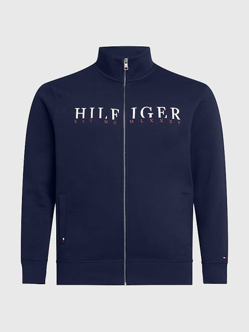 Tommy Hilfiger Plus Flex Fleece Logo Zip-Thru Sweatshirts Heren Blauw | TH493AYN