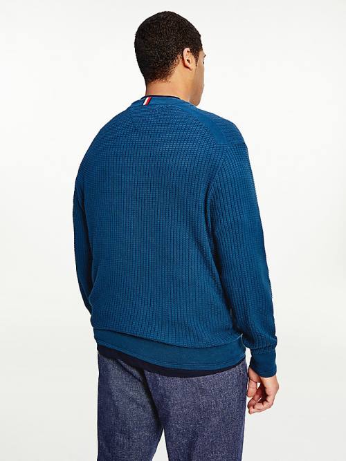 Tommy Hilfiger Plus Knitted Grid Check Crew Neck Jumper Truien Heren Blauw | TH167SQK