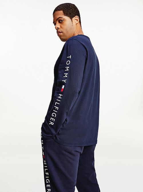 Tommy Hilfiger Plus Organic Jersey Logo Long Sleeve T-shirts Heren Blauw | TH650MQI