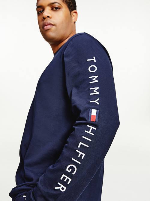 Tommy Hilfiger Plus Organic Jersey Logo Long Sleeve T-shirts Heren Blauw | TH650MQI