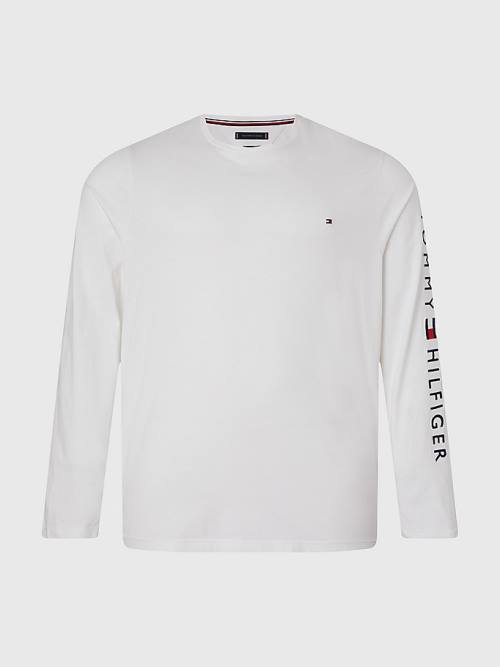 Tommy Hilfiger Plus Organic Jersey Logo Long Sleeve T-shirts Heren Wit | TH782AVI