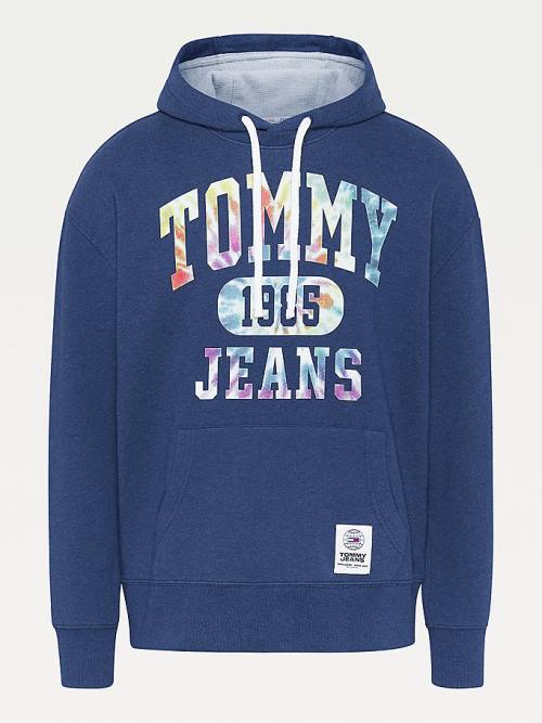 Tommy Hilfiger Plus Organic Katoenen Relaxed Tie-Dye Logo Hoodie Heren Blauw | TH108HBF