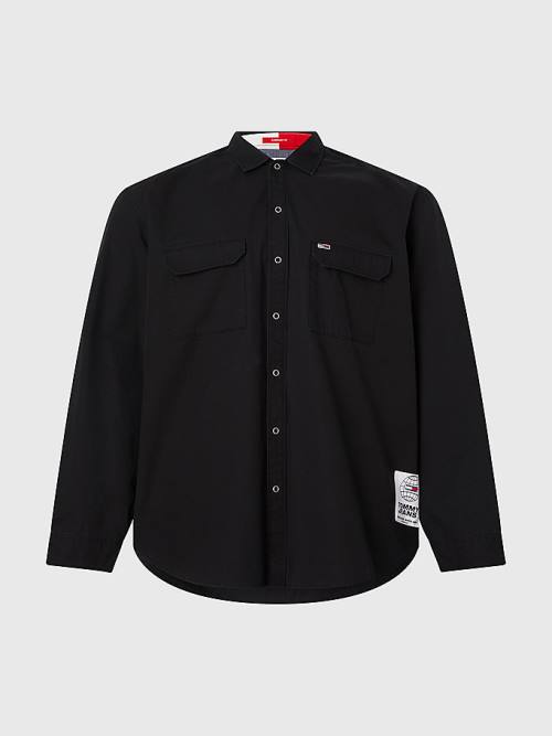 Tommy Hilfiger Plus Organic Katoenen Twill Overshirt Overhemd Heren Zwart | TH206ZJM