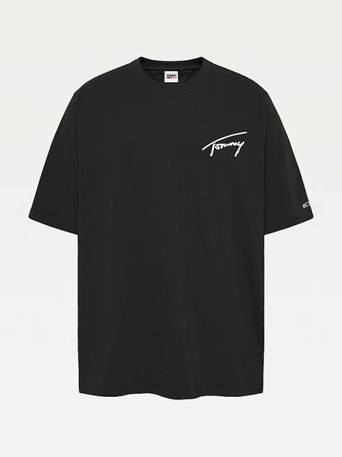 Tommy Hilfiger Plus Signature Logo Recycled Katoenen T-shirts Heren Zwart | TH231TSQ