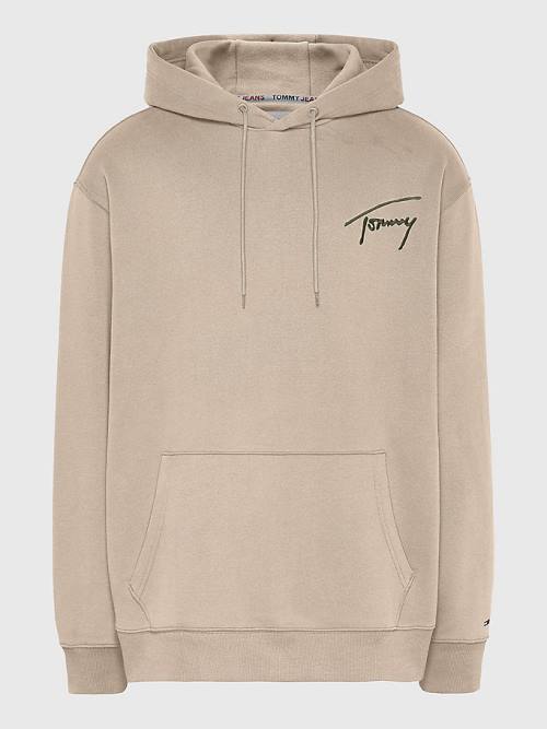 Tommy Hilfiger Plus Signature Logo Relaxed Fit Hoodie Heren Beige | TH629HQZ