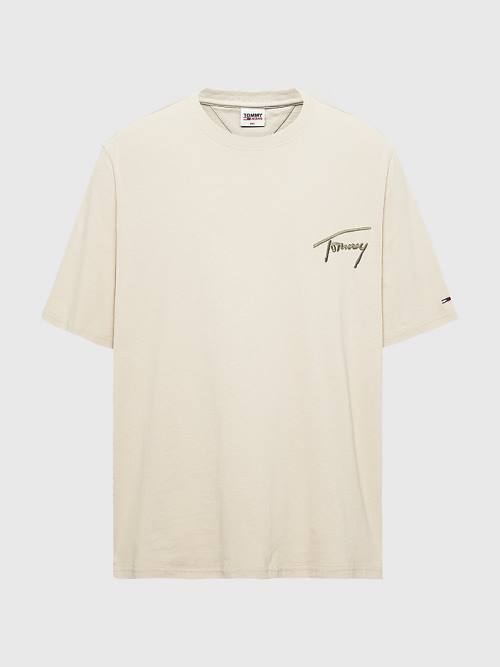 Tommy Hilfiger Plus Signature Recycled Katoenen T-shirts Heren Beige | TH103AJH