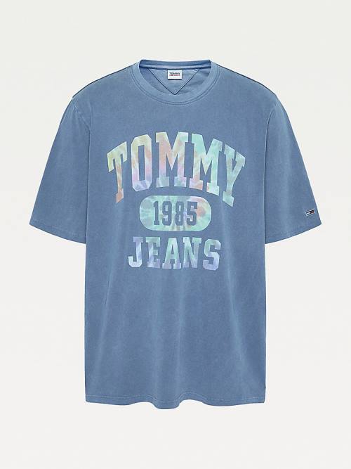 Tommy Hilfiger Plus Tie-Dye Logo T-shirts Heren Blauw | TH257ZPK