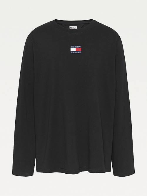 Tommy Hilfiger Plus Tommy Badge Long Sleeve T-shirts Heren Zwart | TH124EUP