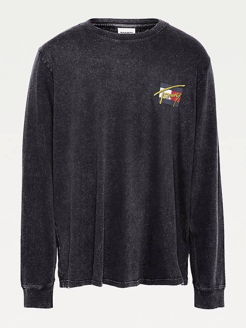 Tommy Hilfiger Plus Vintage Circular Logo Long Sleeve T-shirts Heren Zwart | TH712UVD