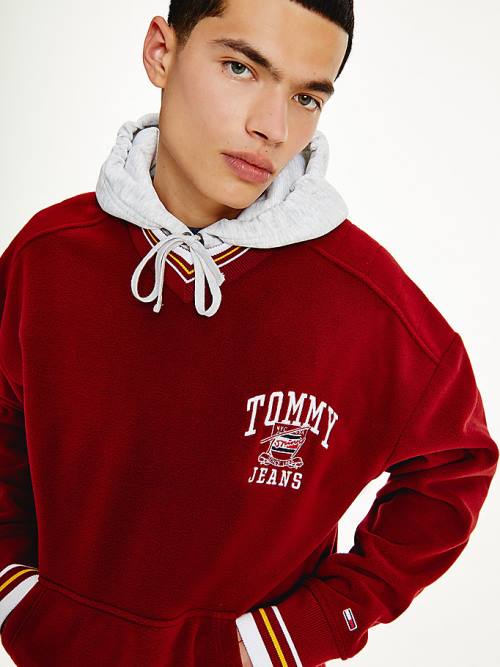 Tommy Hilfiger Polar Fleece V-Neck Hoodie Heren Rood | TH917YLW