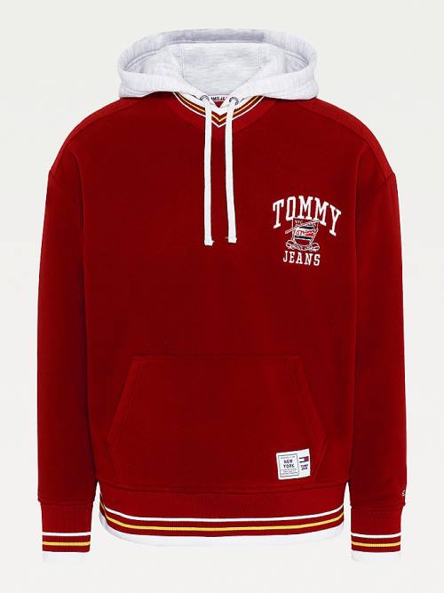 Tommy Hilfiger Polar Fleece V-Neck Hoodie Heren Rood | TH917YLW