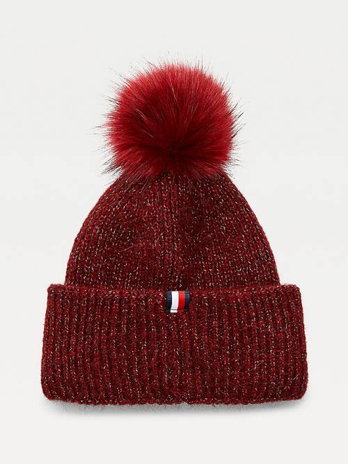 Tommy Hilfiger Pom Pom Metallic Rib-Knit Beanie Hoeden Dames Paars | TH571STA