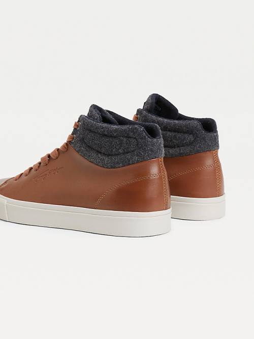 Tommy Hilfiger Premium Leren Signature High-Top Sneakers Heren Bruin | TH820EML