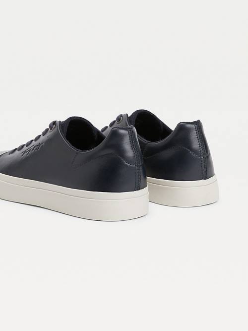 Tommy Hilfiger Premium Leren Signature Vulcanised Sneakers Heren Blauw | TH812QEL