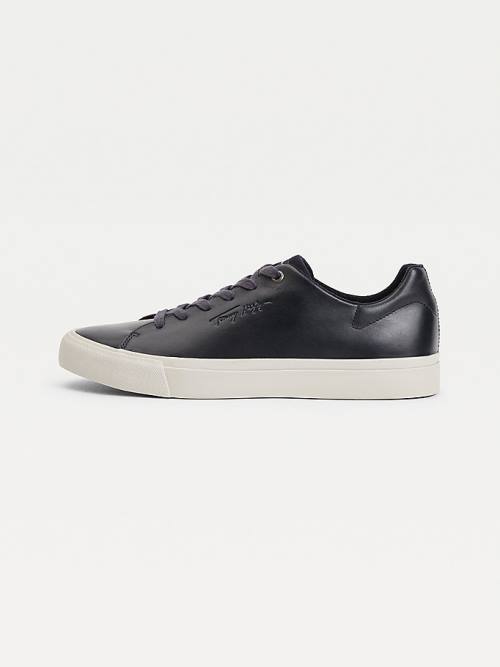 Tommy Hilfiger Premium Leren Signature Vulcanised Sneakers Heren Blauw | TH812QEL