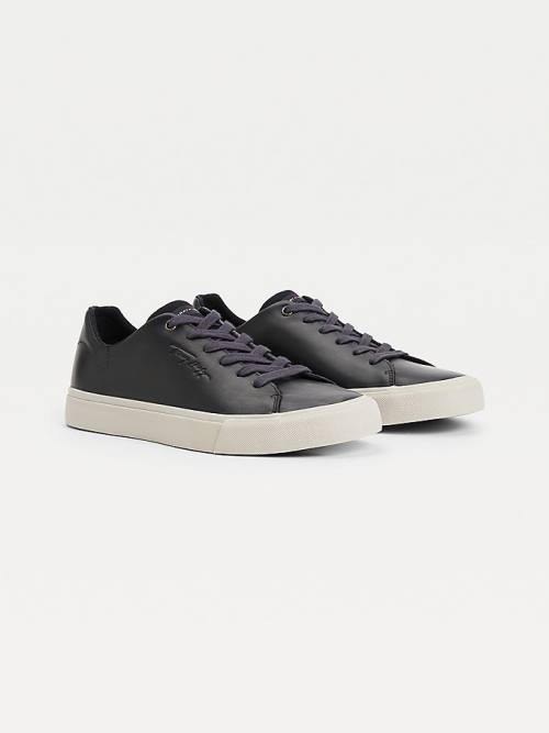 Tommy Hilfiger Premium Leren Signature Vulcanised Sneakers Heren Blauw | TH812QEL