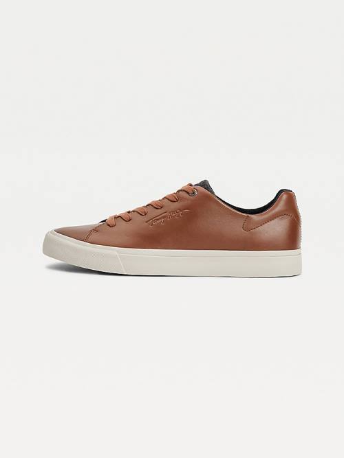 Tommy Hilfiger Premium Leren Signature Vulcanised Sneakers Heren Bruin | TH817EZC