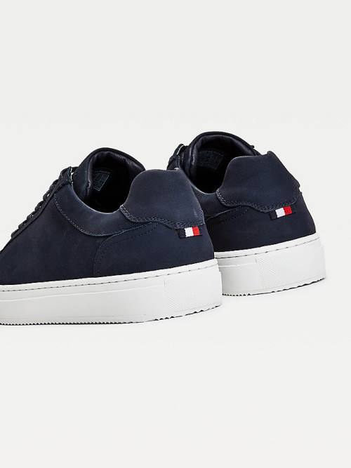 Tommy Hilfiger Premium Nubuck Leren Cupsole Sneakers Heren Blauw | TH397TSB