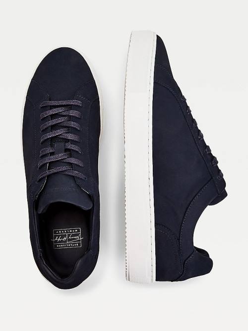 Tommy Hilfiger Premium Nubuck Leren Cupsole Sneakers Heren Blauw | TH397TSB