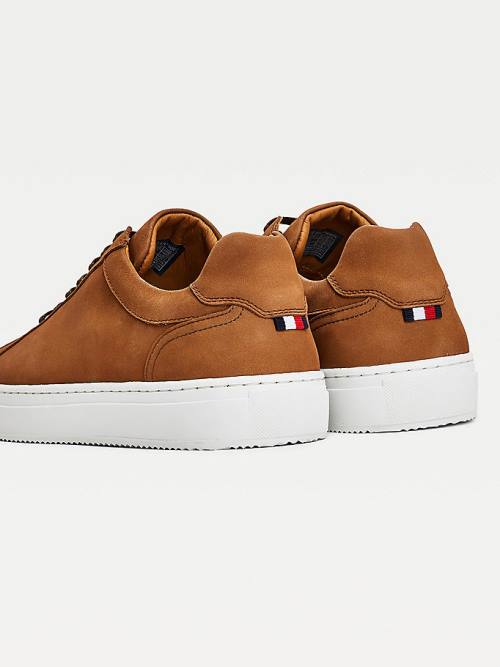 Tommy Hilfiger Premium Nubuck Leren Cupsole Sneakers Heren Bruin | TH410GCB