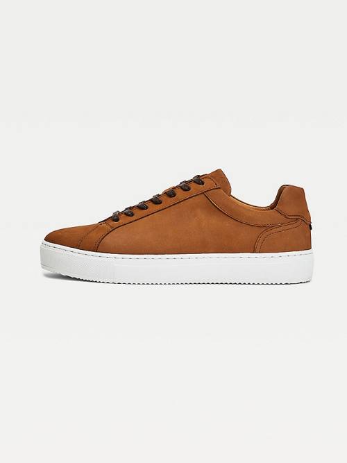 Tommy Hilfiger Premium Nubuck Leren Cupsole Sneakers Heren Bruin | TH410GCB