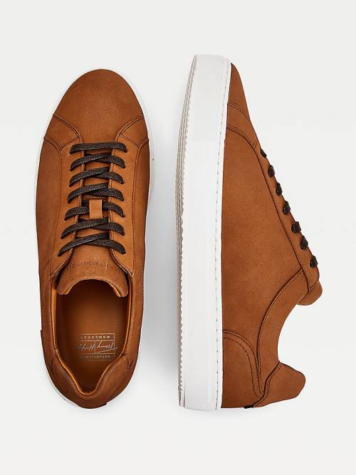 Tommy Hilfiger Premium Nubuck Leren Cupsole Sneakers Heren Bruin | TH410GCB