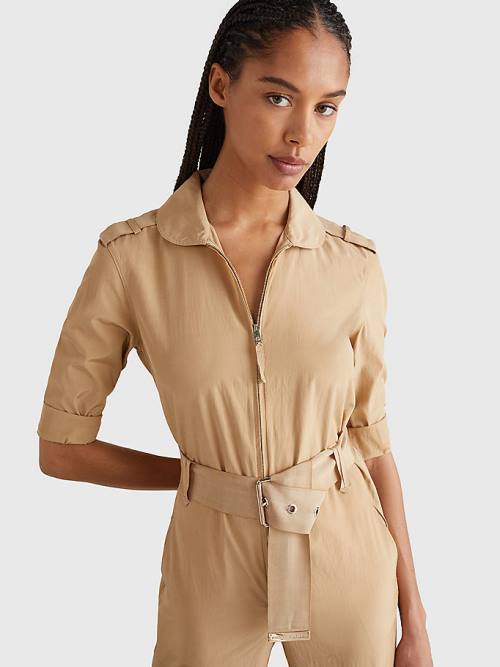 Tommy Hilfiger Prep Belted Jumpsuit Jurken Dames Beige | TH534SOZ