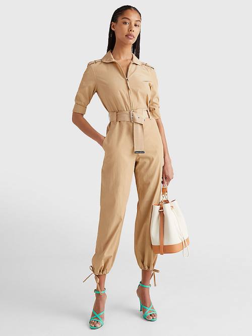 Tommy Hilfiger Prep Belted Jumpsuit Jurken Dames Beige | TH534SOZ